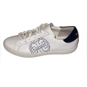 Tory Burch White and Blue Low-Top Sneakers